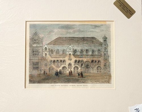 Antiquarian Hand-Colored Engraving of The Scotch National Church, Crown Court