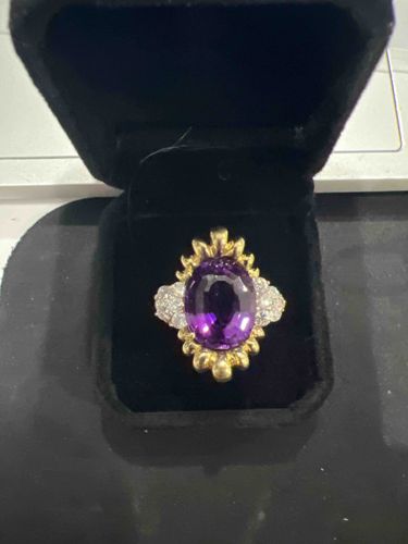Tiffany & Co. 18k Gold Amethyst and Diamond Cocktail Ring