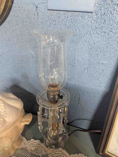 Glass Hurricane Table Lamp with Prisms
