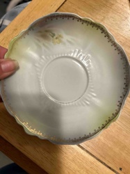 Antique Hand-Painted Porcelain Saucer with Gold Trim