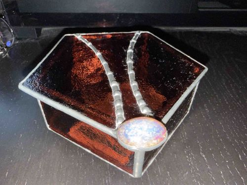 Artisan Stained Glass Pentagonal Keepsake Box with Dichroic Glass Inset