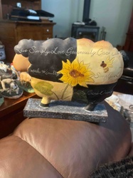 Sunflower and Bee Decorated Sheep Figurine with Inspirational Quote