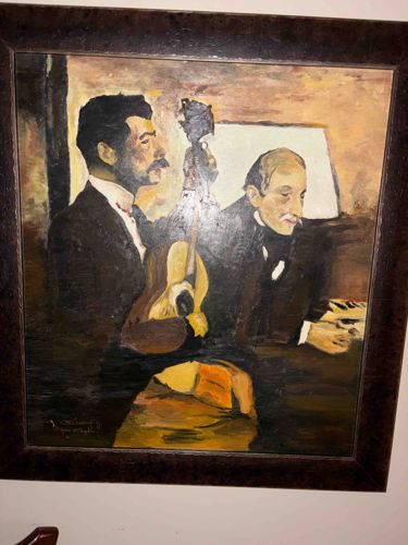 Mid-Century Oil on Canvas Portrait of Musicians by Addison Hodges