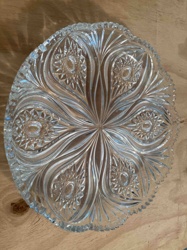 Pressed Glass Cake Plate (Starburst and Fan Pattern)