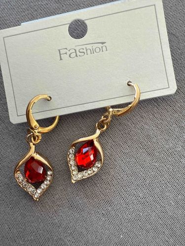 Red Gemstone and Pave Dangle Earrings