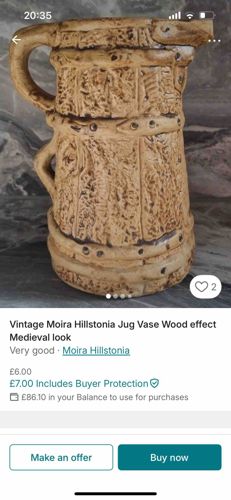 Vintage Moira Hillstonia Wood Effect Medieval Style Jug/Vase