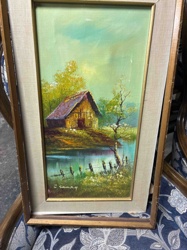 Landscape Oil Painting with Barn by O. Garay