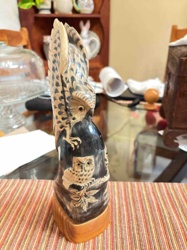 Carved Ox Horn with Owl Motif