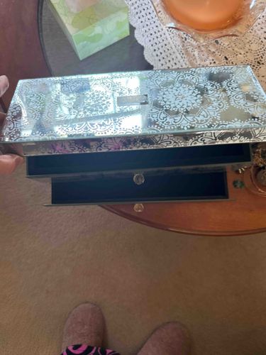 Etched Mirrored Glass Jewelry Box with Mandalas