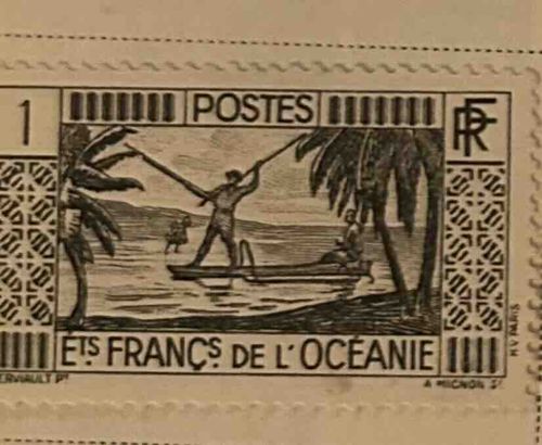 French Oceania '1' Franc Postes Stamp