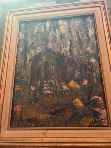 Rustic Shack in Wooded Landscape by J. Davis (J. Greenup?), 1967