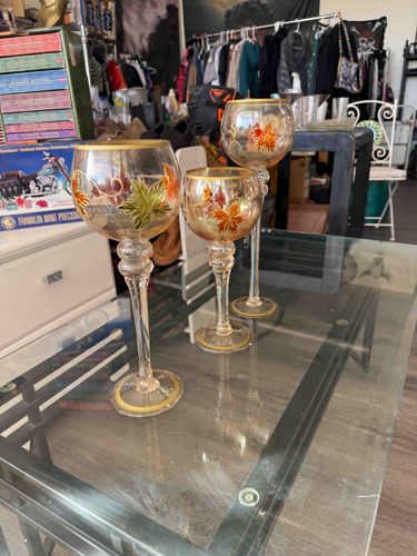 Set of Three Venetian Style Enameled Glass Goblets