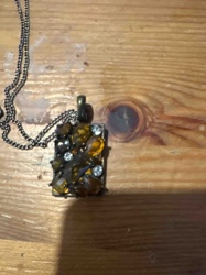 Rhinestone and Amber-Toned Stone Pendant Necklace
