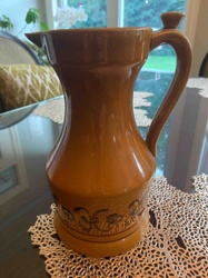 Brown Glazed Ceramic Pitcher with Embossed Decoration