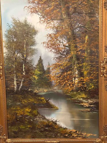 Signed Autumnal River Landscape Oil Painting by Kierkermann
