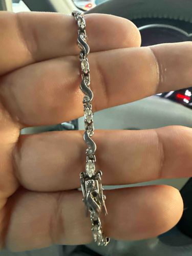 Silver-Toned Marquise Stone and Wavy Link Bracelet