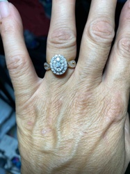 Oval Diamond Cluster Ring with Pavé Shoulders