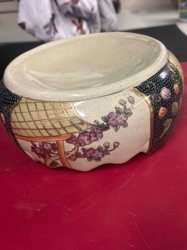 Japanese Satsuma Style Covered Bowl with Floral and Scenic Motifs