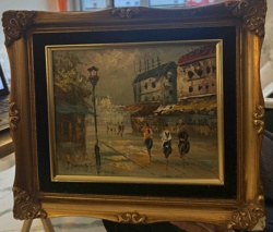 Framed Impressionistic Cityscape Oil Painting by J. Courbet