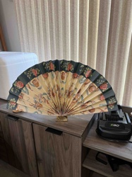 Decorative Fabric Hand Fan on Stand