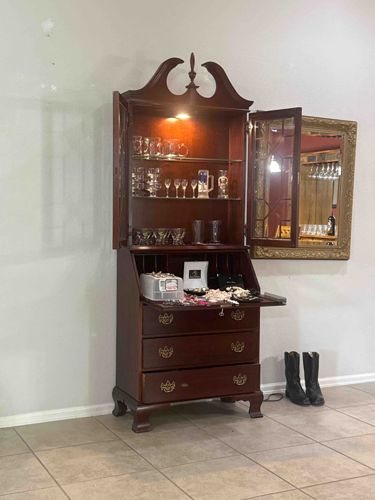 Secretary Desk with China Cabinet Top and Built-in Lighting