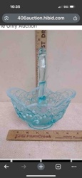 Fenton Blue Opalescent 'Lily of the Valley' Pattern Basket Vase