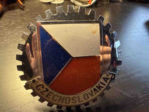 Vintage Czechoslovakian Cogwheel and Shield Grill Badge