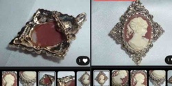 Gerry's Vintage Cameo Faux Shell Resin Antiqued Gold Tone Brooch/Pendant
