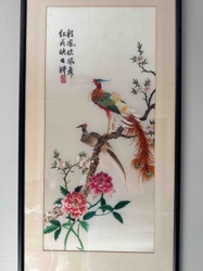 Framed Chinese Silk Embroidery of Pheasants and Peonies