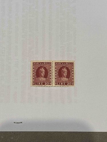 Italian Marca da Bollo (Revenue Stamp) - Pair of Lire 20 Stamps