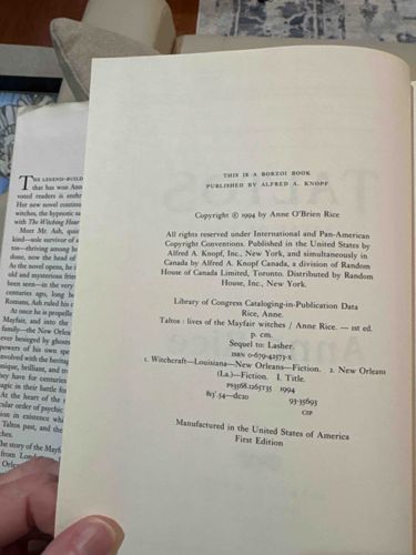 Taltos: Lives of the Mayfair Witches First Edition by Anne Rice