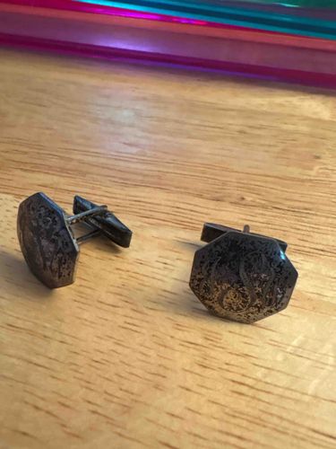 Vintage Octagonal Monogrammed Toggle-Back Cufflinks