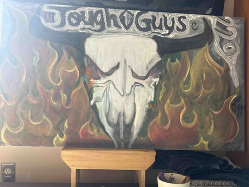 Tough Guys Bull Skull and Flames Painting