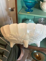 Milk Glass Grape and Cable Footed Bowl