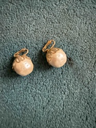 Faux Pearl Dangle Earrings with Gold-Tone Filigree Caps