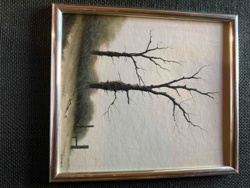Framed Landscape Painting with Bare Trees