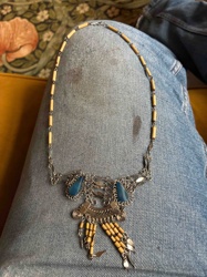 Tribal Style Bib Necklace with Faux Turquoise and Wooden Beads