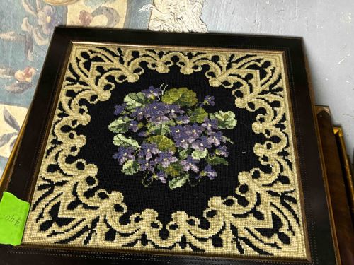 Framed Floral Needlepoint Tapestry