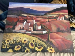 Tuscan Landscape with Sunflowers Painting