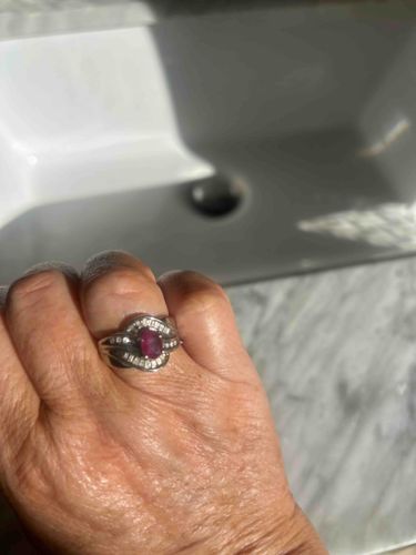 Oval Ruby and Diamond Bypass Ring in White Gold