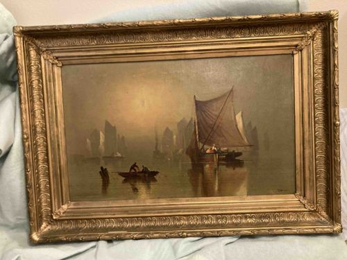 19th-Century Maritime Seascape in Gilt Frame