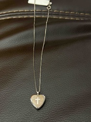 Heart-shaped Locket with Cross Inlay on Box Chain