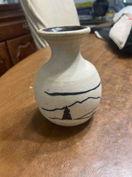 Vintage Mexican Stoneware Vase with Mountain Landscape Motif