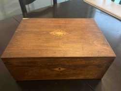 Antique Wooden Writing Box with Inlaid Decoration