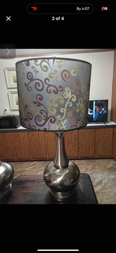 Modern Brushed Nickel Table Lamp with Scroll Pattern Shade