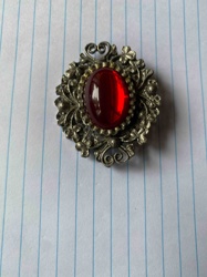 Vintage Red Cabochon Ornate Brooch