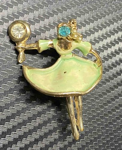 Enamel Dancer Brooch with Faux Gemstones