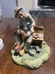 Elderly Shoemaker/Cobbler Figurine on Bench