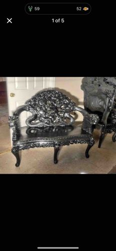 Chinese Dragon-Carved Settee in Ebonized Finish