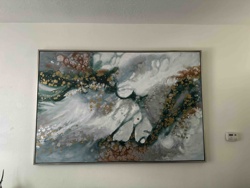 Abstract Fluid Art Painting with Gold and Teal Accents